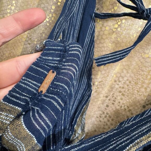 Free People Kind Favor Navy Blue Cotton Wide Leg Romper Jumpsuit Medium - Picture 9 of 12